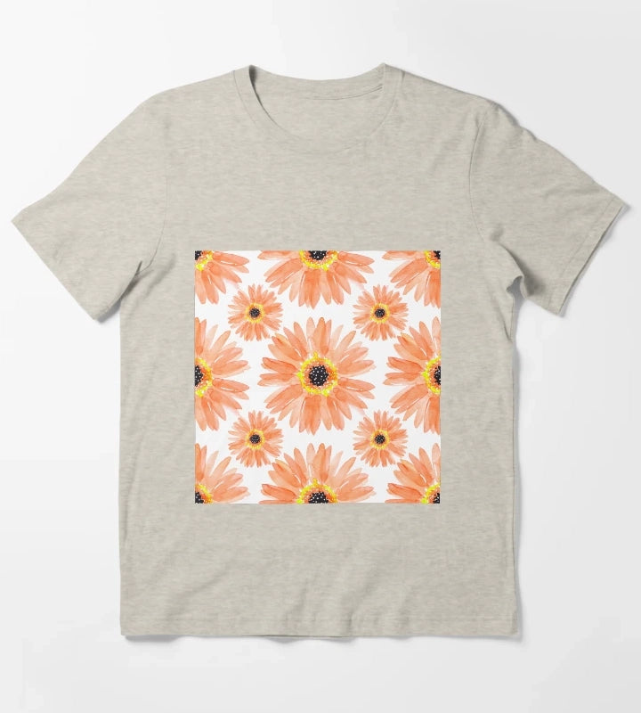 Modern Orange Watercolor Gerbera Daisies T-Shirt Cream