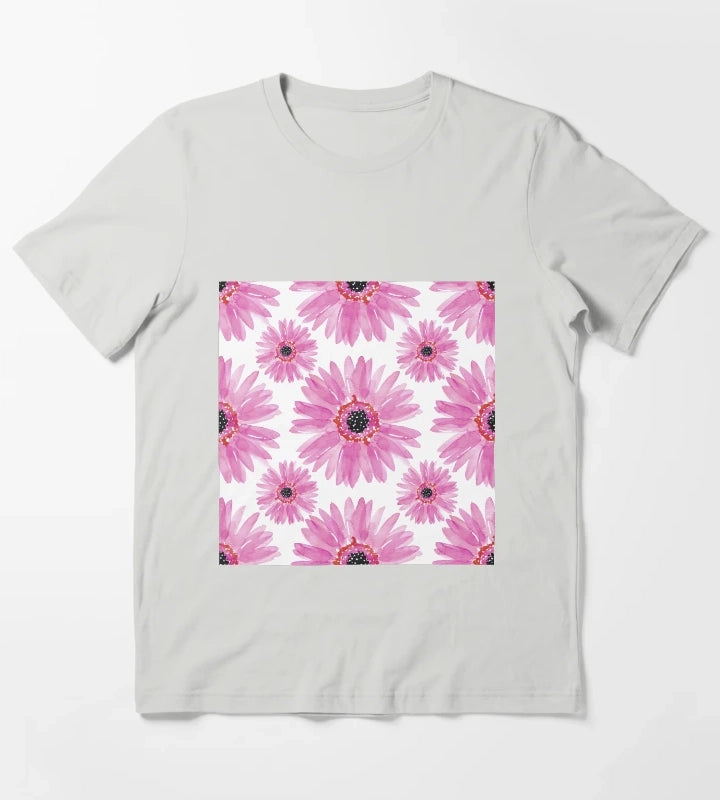 Modern Pink Watercolor Gerbera Daisies T-Shirt Light Grey