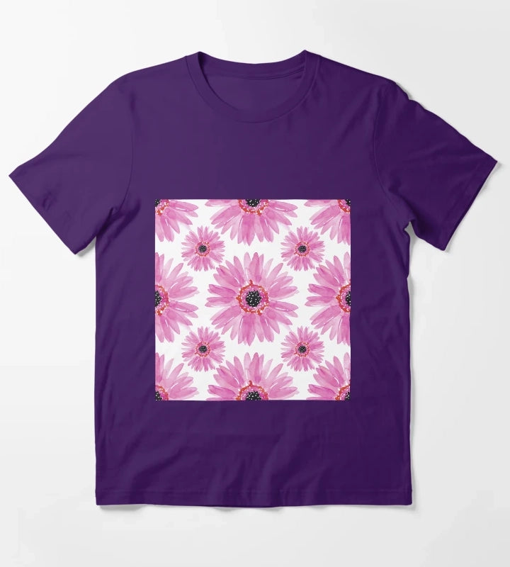 Modern Pink Watercolor Gerbera Daisies T-Shirt Purple