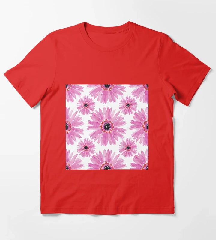 Modern Pink Watercolor Gerbera Daisies T-Shirt Red