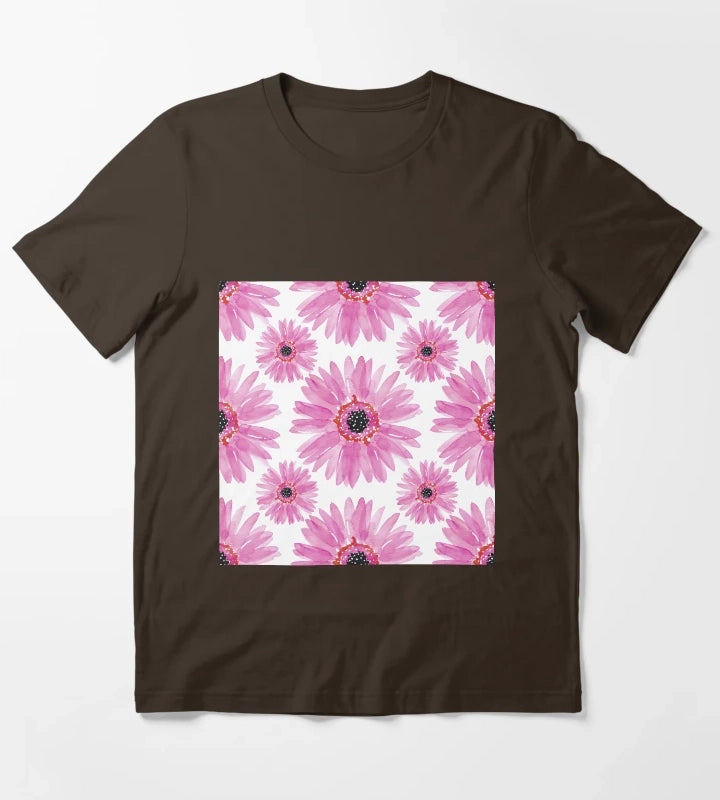 Modern Pink Watercolor Gerbera Daisies T-Shirt Brown