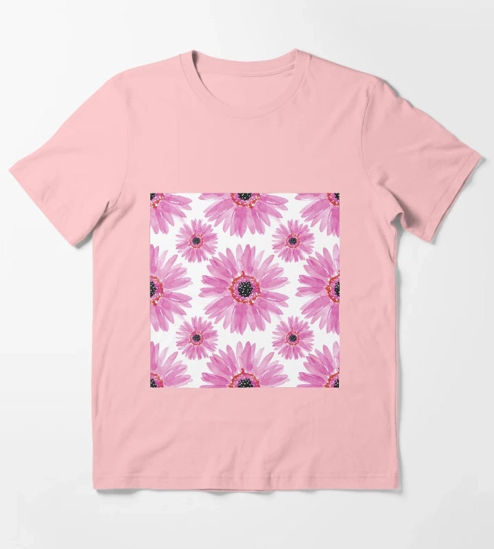 Modern Pink Watercolor Gerbera Daisies T-Shirt Dark Grey