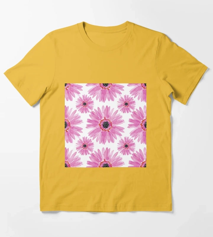 Modern Pink Watercolor Gerbera Daisies T-Shirt Yellow