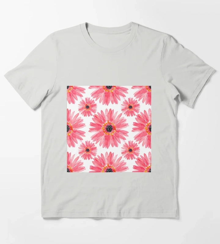 Modern Red Watercolor Gerbera Daisies T-Shirt Light Grey