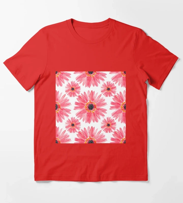 Modern Red Watercolor Gerbera Daisies T-Shirt Red