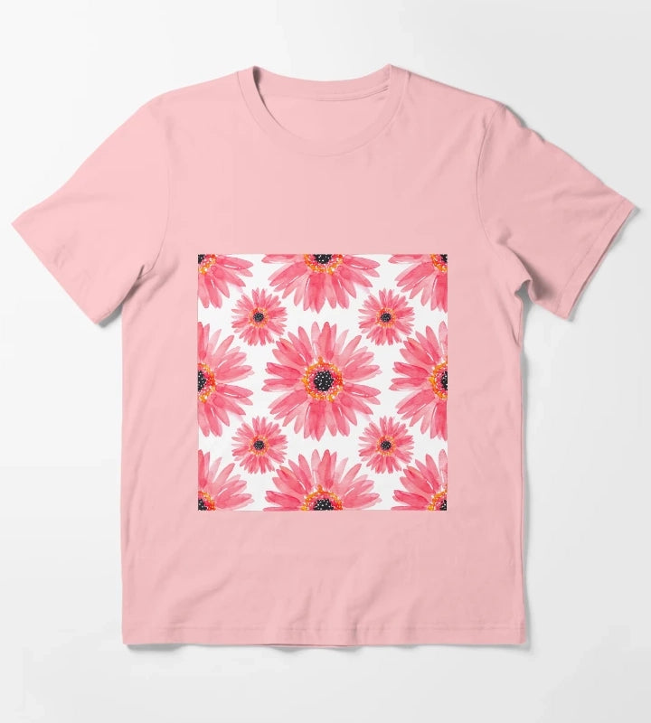 Modern Red Watercolor Gerbera Daisies T-Shirt Dark Grey