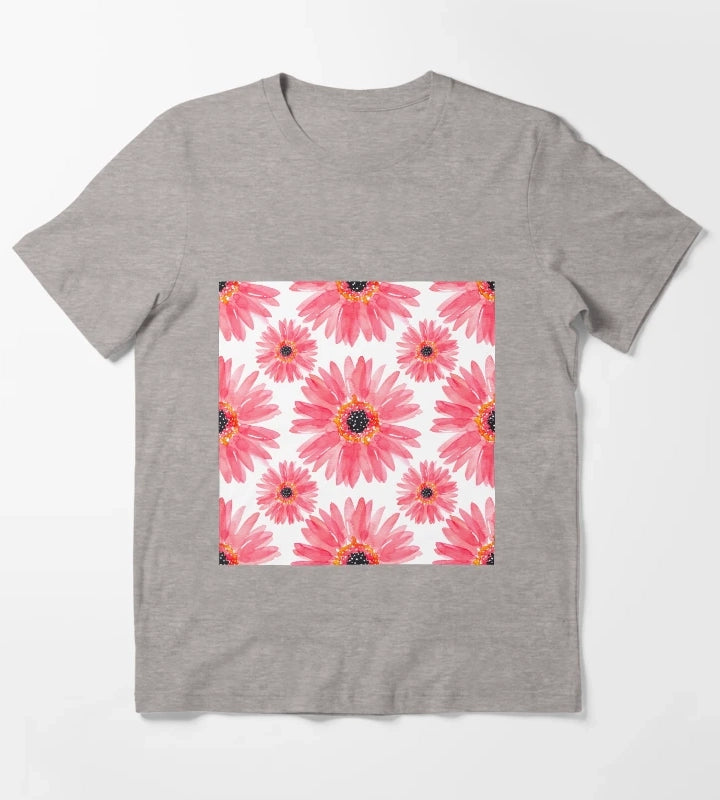 Modern Red Watercolor Gerbera Daisies T-Shirt Heather Grey