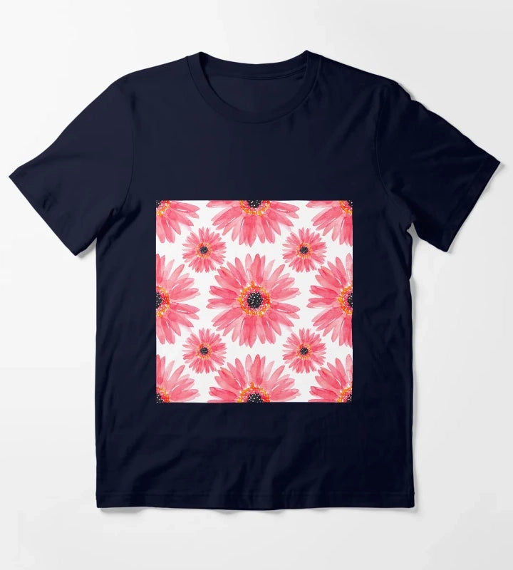 Modern Red Watercolor Gerbera Daisies T-Shirt Navy