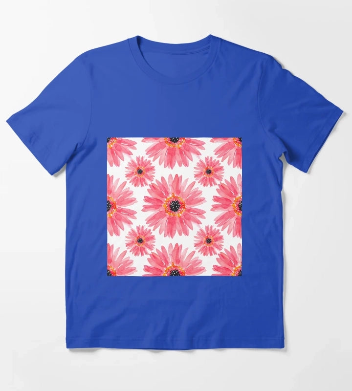 Modern Red Watercolor Gerbera Daisies T-Shirt Blue