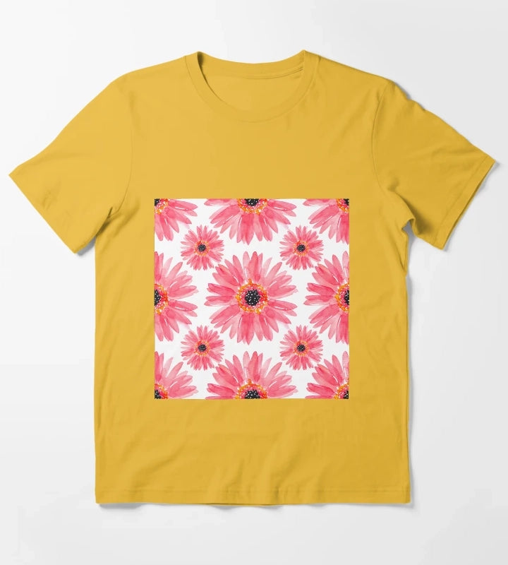Modern Red Watercolor Gerbera Daisies T-Shirt Yellow
