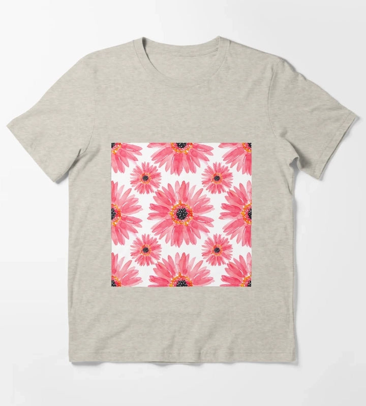 Modern Red Watercolor Gerbera Daisies T-Shirt Cream