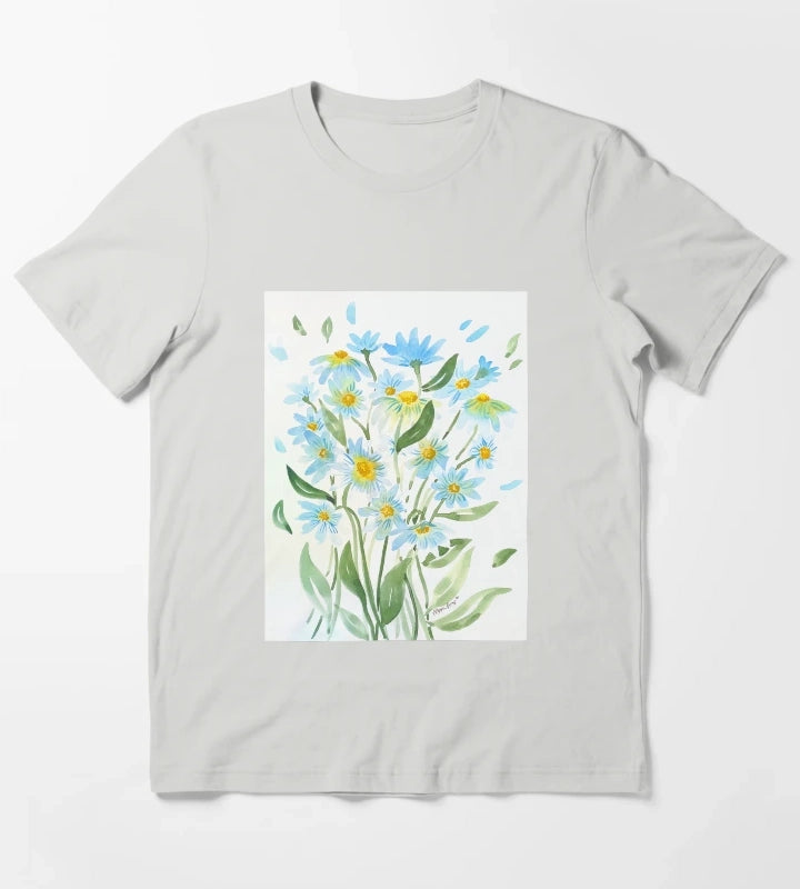 Modern Watercolor Daisies T-Shirt Light Grey