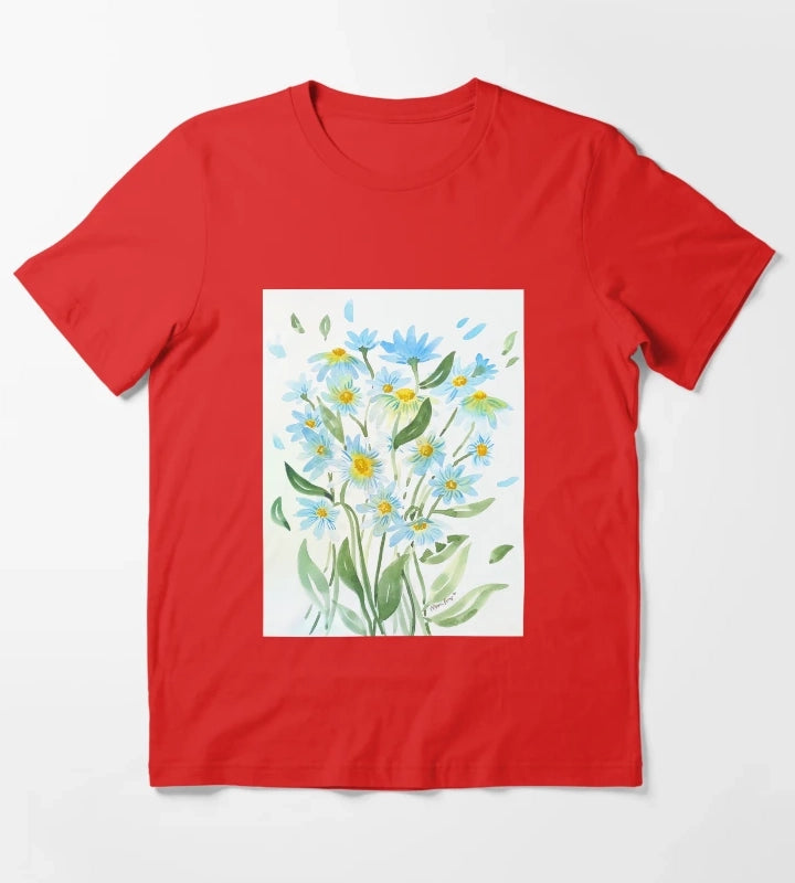 Modern Watercolor Daisies T-Shirt Red
