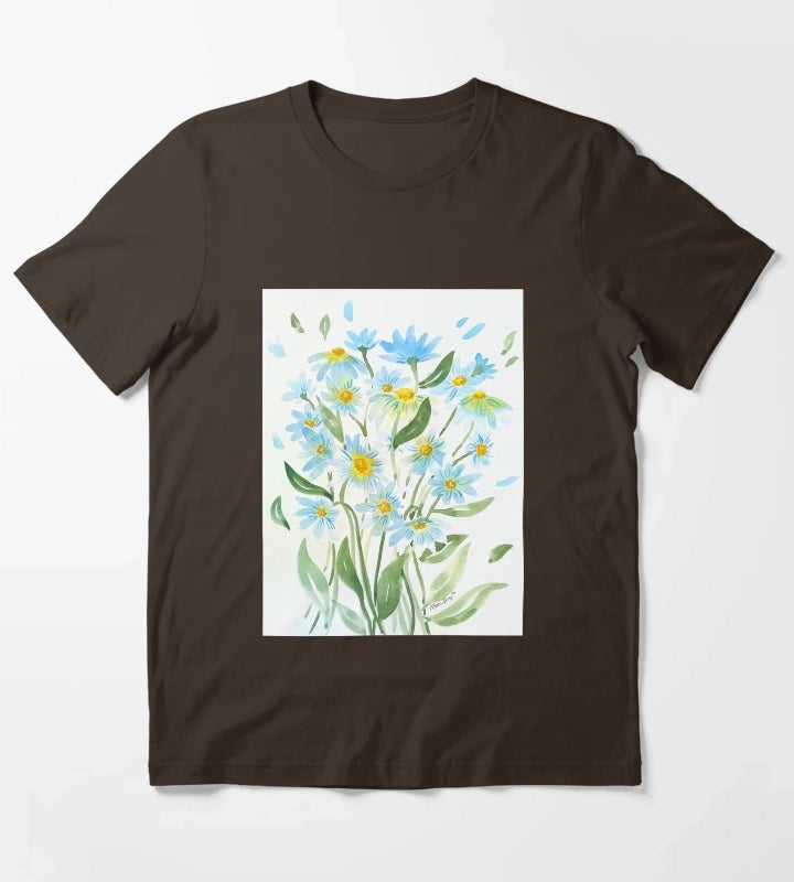 Modern Watercolor Daisies T-Shirt Brown