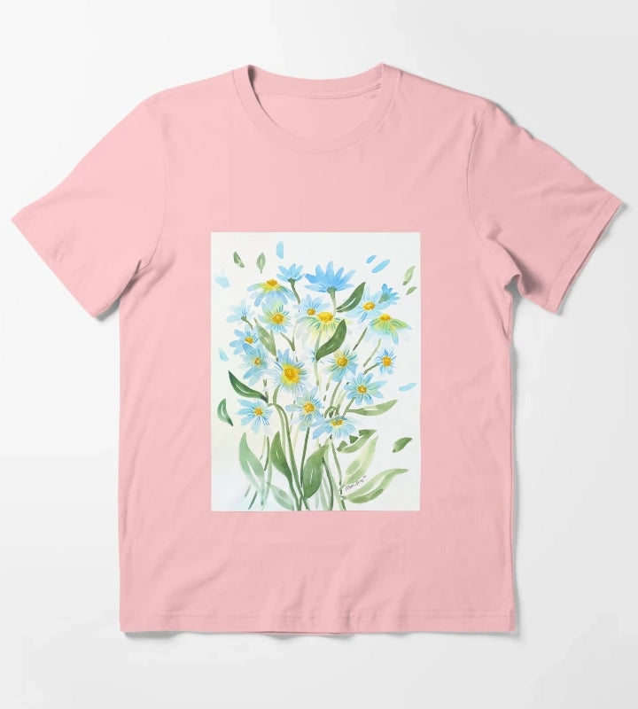 Modern Watercolor Daisies T-Shirt Dark Grey