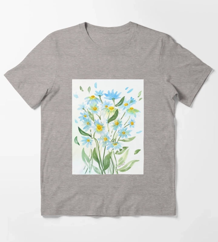 Modern Watercolor Daisies T-Shirt Heather Grey
