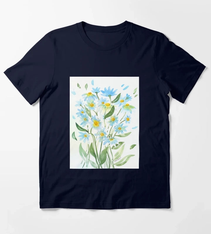 Modern Watercolor Daisies T-Shirt Navy