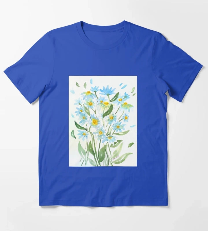 Modern Watercolor Daisies T-Shirt Blue