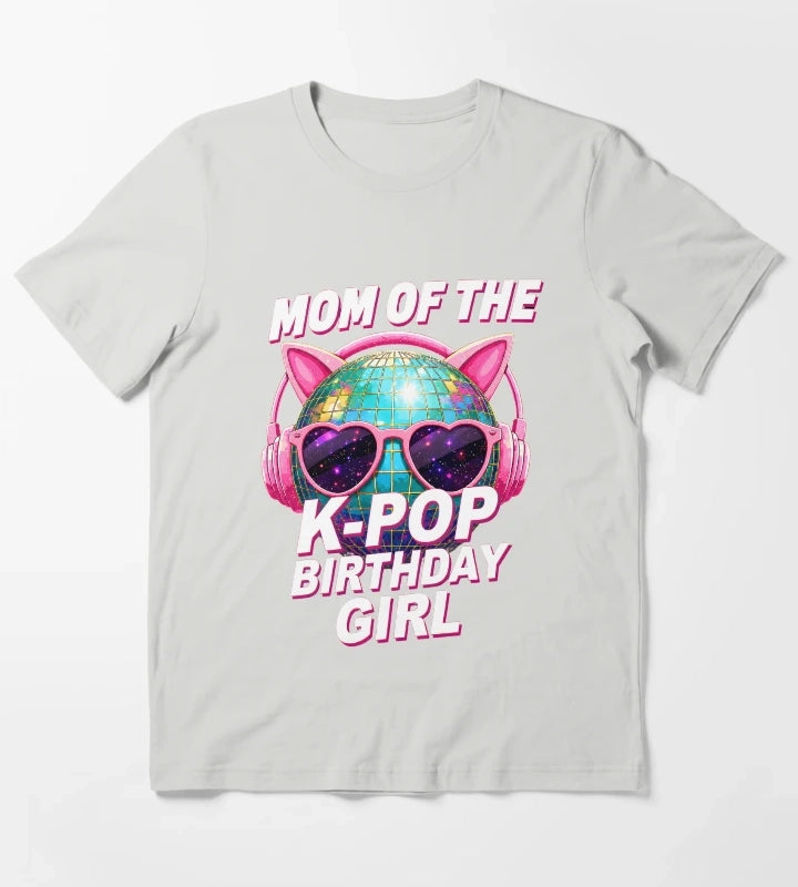 Mom Of The K Pop Birthday Girl Disco Ball T-Shirt Light Grey