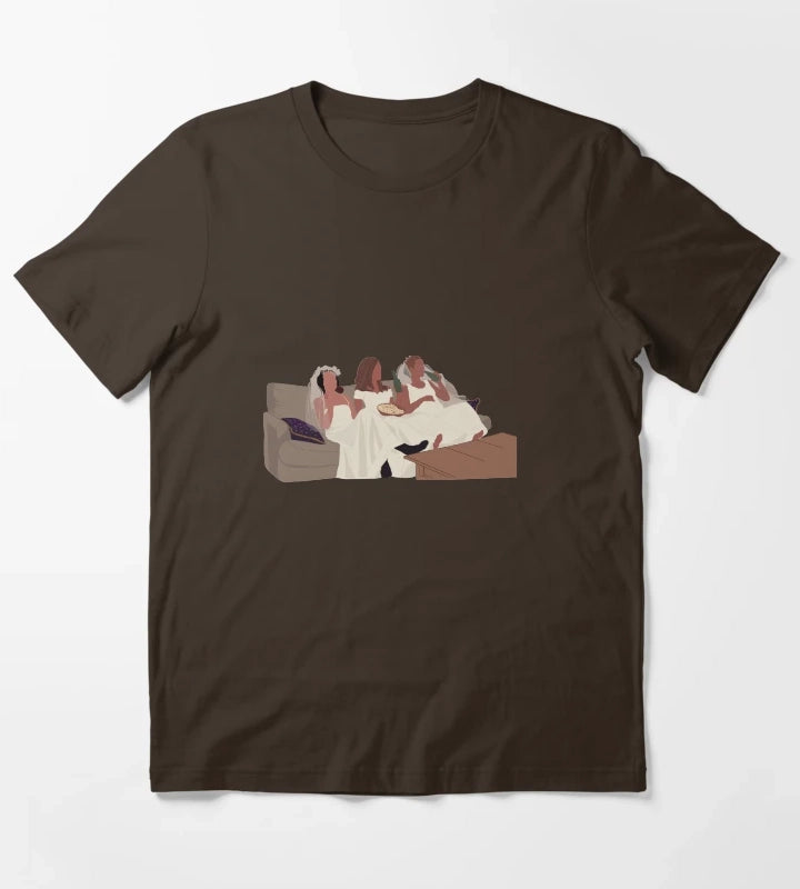 Monica Rachel and Phoebe in wedding dresses T-Shirt Brown