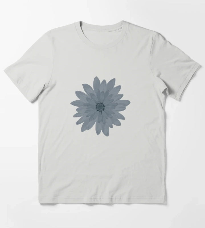 Moody Faded Daisy on Dark Navy Blue T-Shirt Light Grey