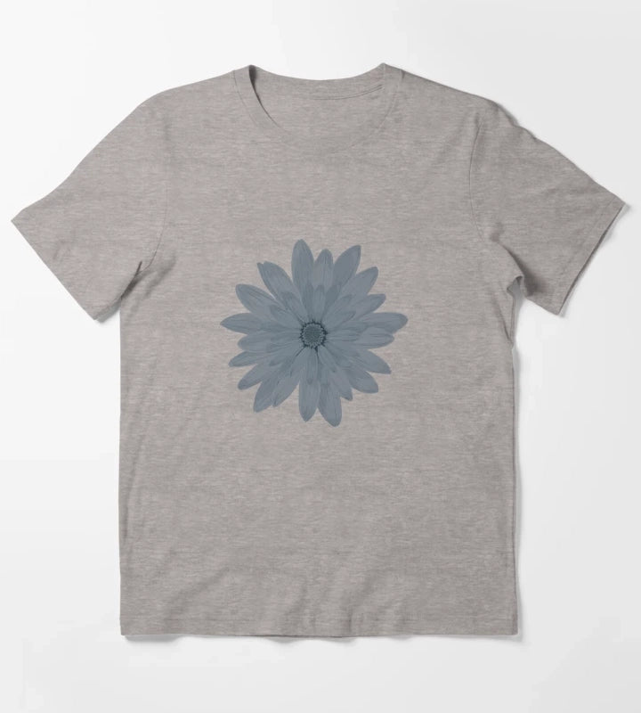 Moody Faded Daisy on Dark Navy Blue T-Shirt Heather Grey