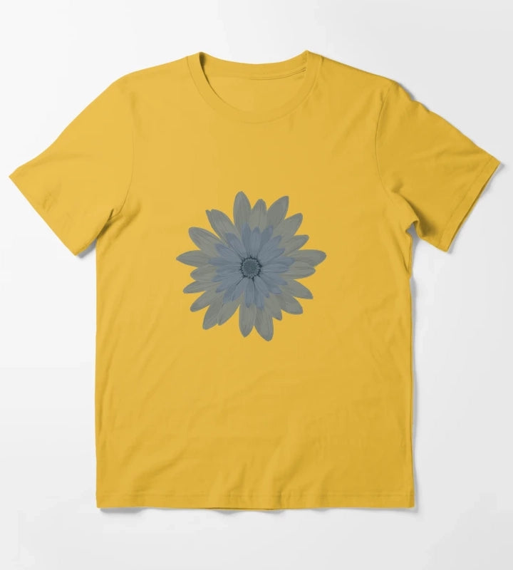 Moody Faded Daisy on Dark Navy Blue T-Shirt Yellow