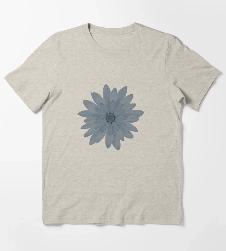 Moody Faded Daisy on Dark Navy Blue T-Shirt Cream