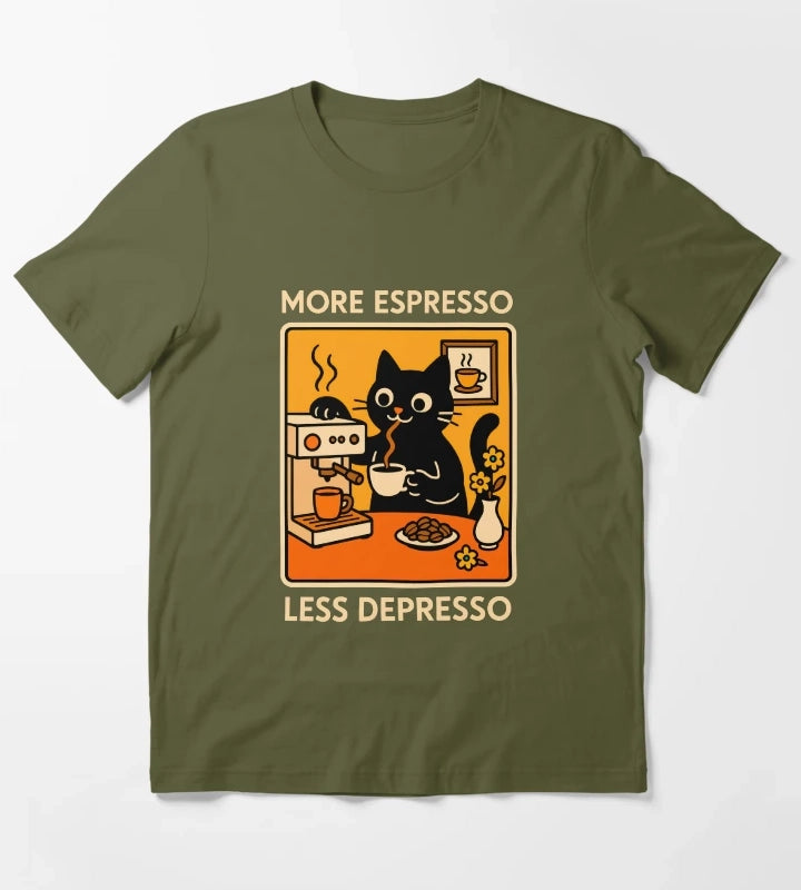 More Espresso Less Depresso Cat 2 T-Shirt Olive Green