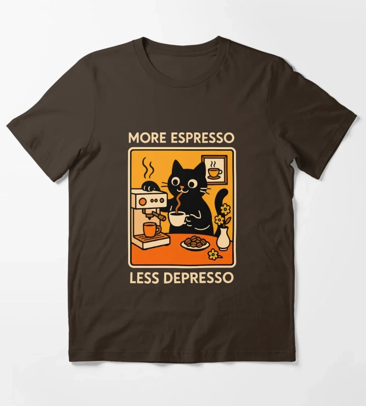 More Espresso Less Depresso Cat 2 T-Shirt Brown
