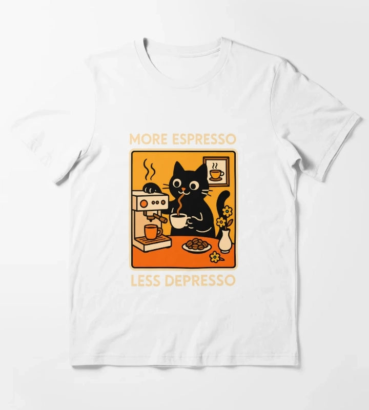 More Espresso Less Depresso Cat 2 T-Shirt White