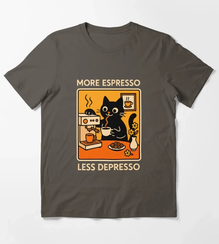 More Espresso Less Depresso Cat 2 T-Shirt Dark Grey