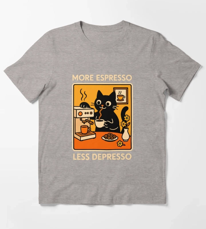More Espresso Less Depresso Cat 2 T-Shirt Heather Grey
