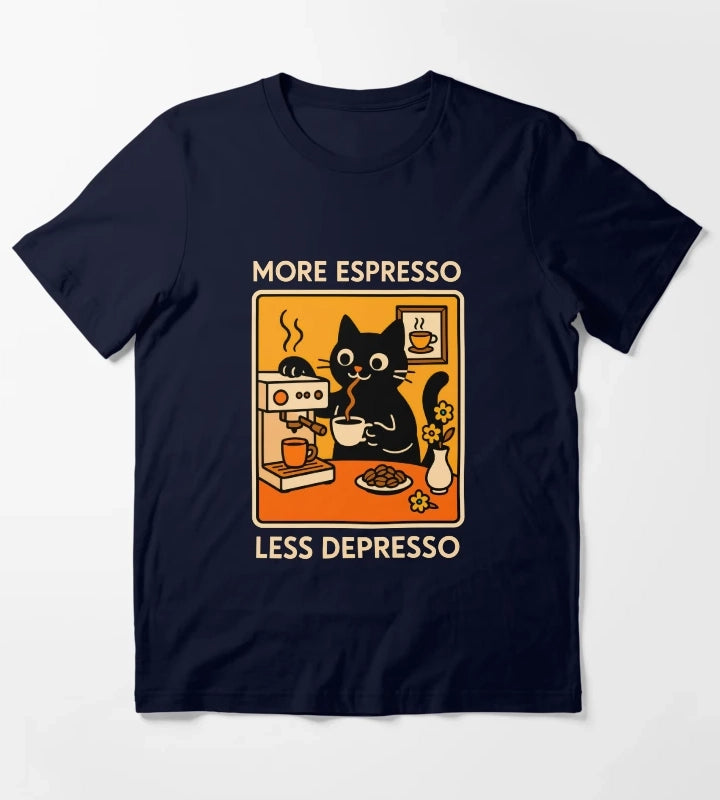 More Espresso Less Depresso Cat 2 T-Shirt Navy