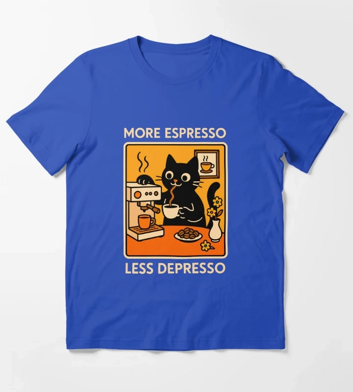 More Espresso Less Depresso Cat 2 T-Shirt Blue