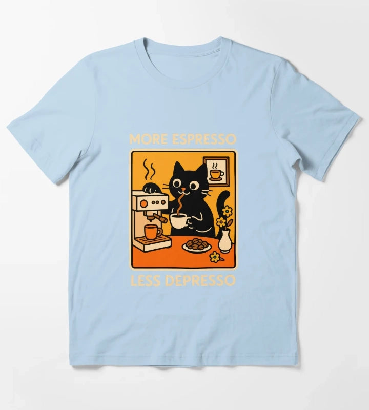 More Espresso Less Depresso Cat 2 T-Shirt Sky Blue