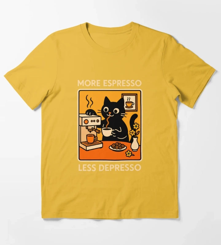 More Espresso Less Depresso Cat 2 T-Shirt Yellow