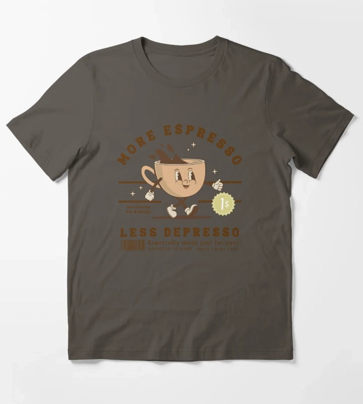 More Espresso Less Depresso Coffee Retro Vintage T-Shirt Dark Grey