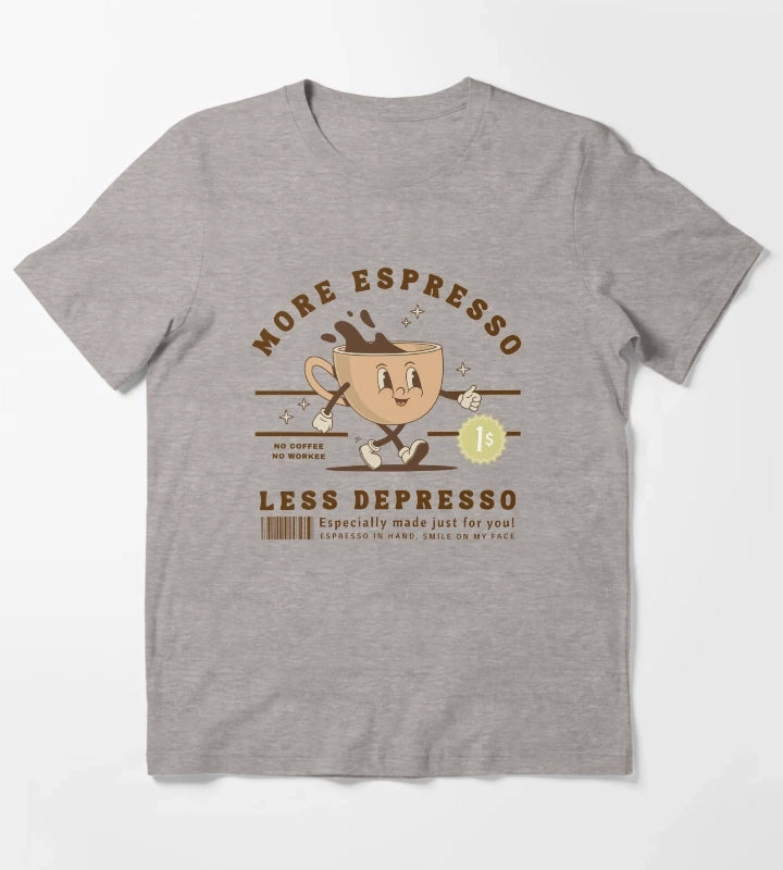 More Espresso Less Depresso Coffee Retro Vintage T-Shirt Heather Grey