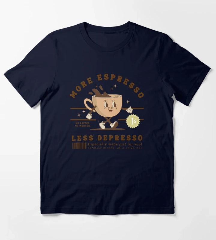More Espresso Less Depresso Coffee Retro Vintage T-Shirt Navy