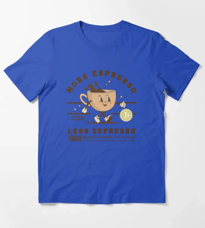 More Espresso Less Depresso Coffee Retro Vintage T-Shirt Blue