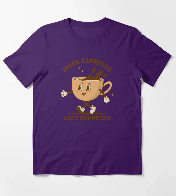 More Espresso Less Depresso Uplifting Coffee Art T-Shirt Purple