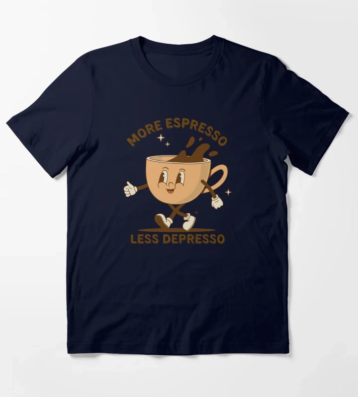 More Espresso Less Depresso Uplifting Coffee Art T-Shirt Navy