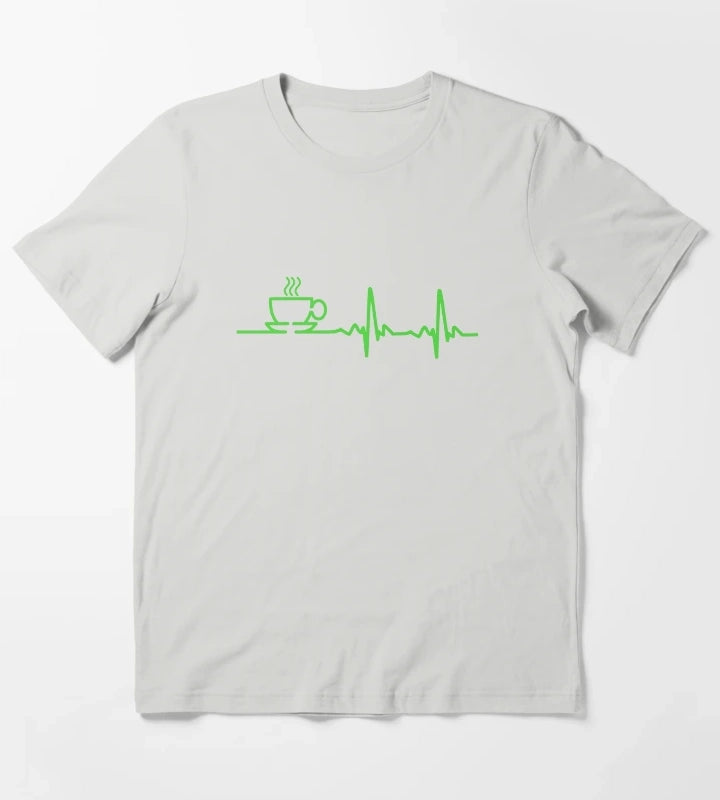 Morning Coffee Heartbeat EKG T-Shirt Light Grey