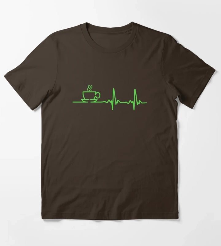 Morning Coffee Heartbeat EKG T-Shirt Brown
