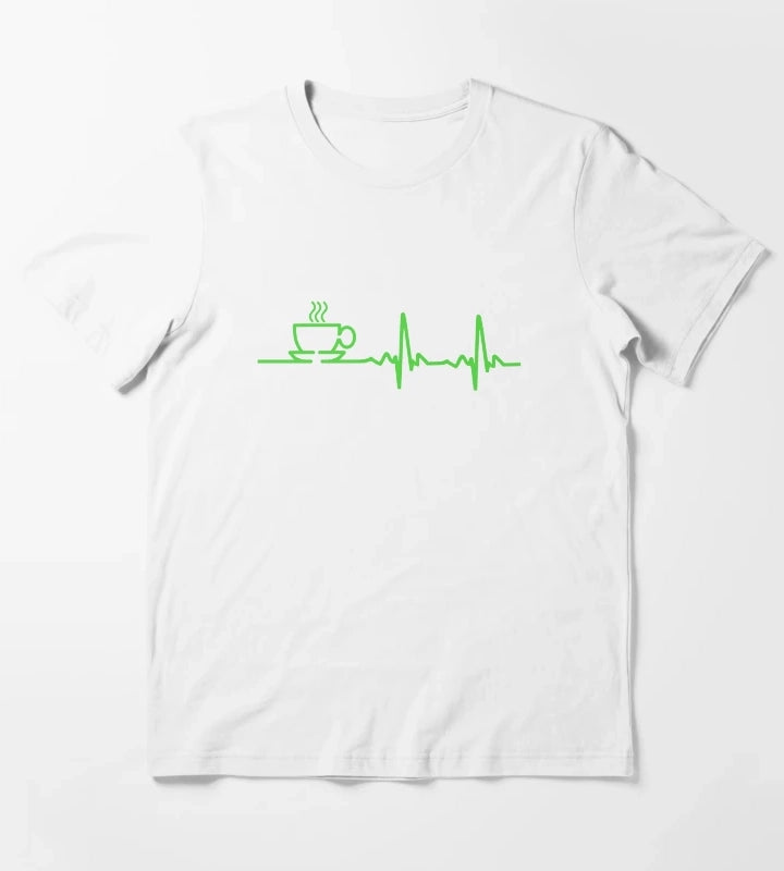 Morning Coffee Heartbeat EKG T-Shirt White