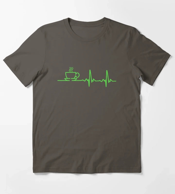 Morning Coffee Heartbeat EKG T-Shirt Dark Grey