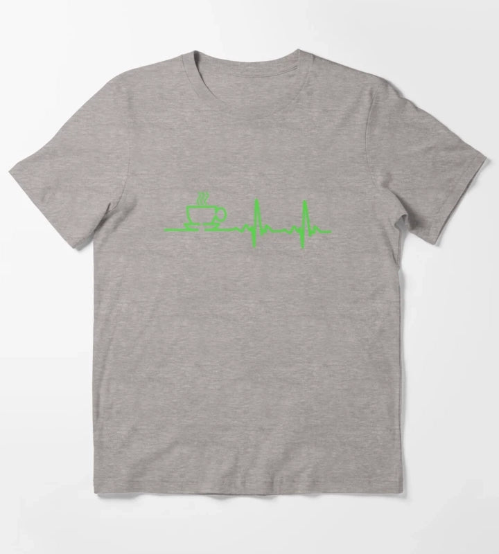 Morning Coffee Heartbeat EKG T-Shirt Heather Grey