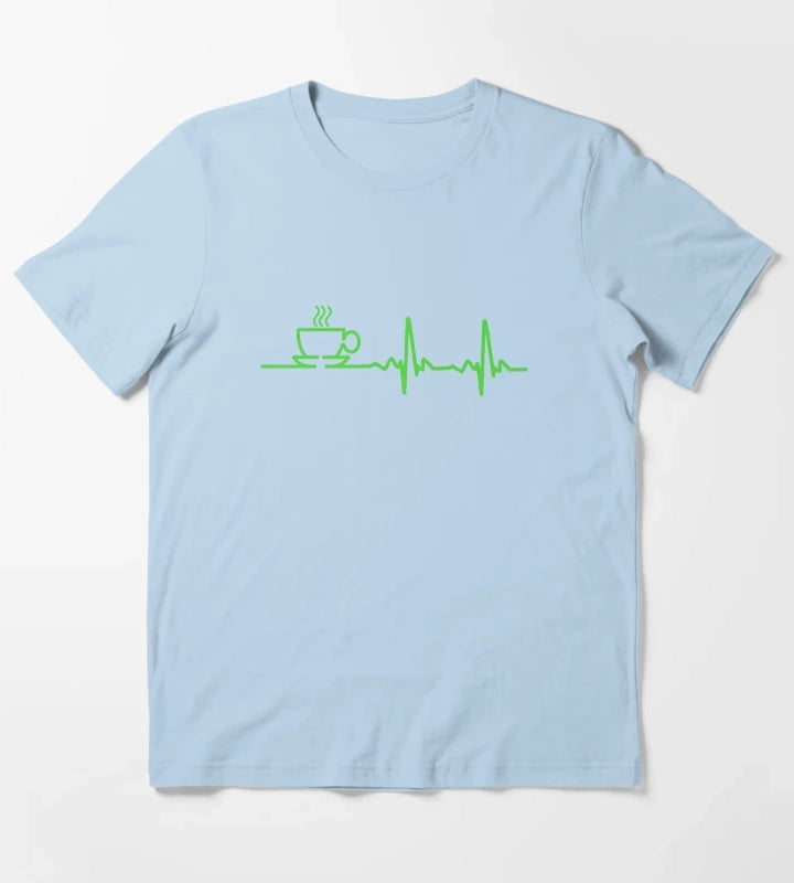 Morning Coffee Heartbeat EKG T-Shirt Sky Blue