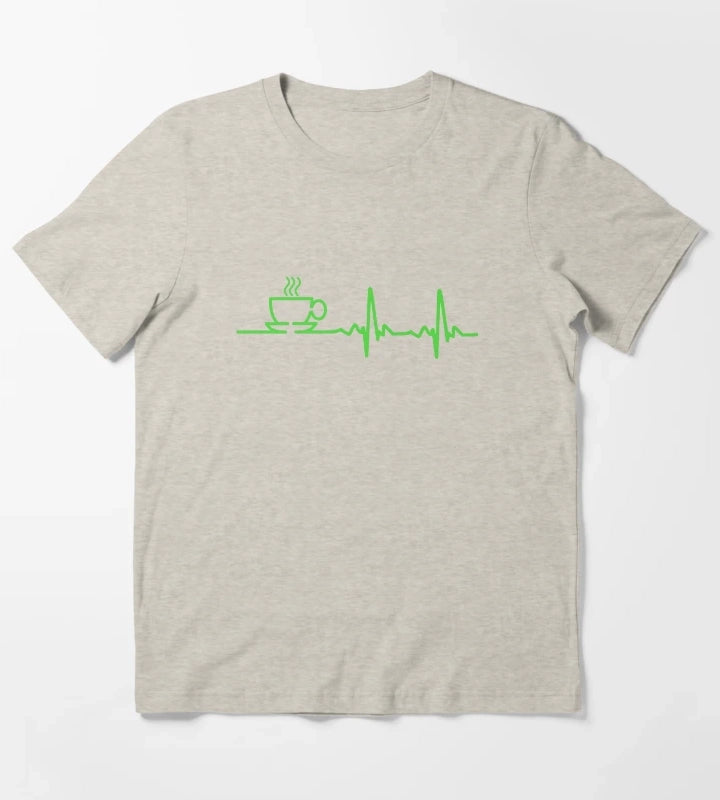 Morning Coffee Heartbeat EKG T-Shirt Cream